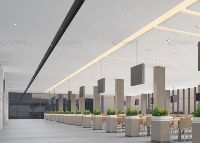 500強企業餐廳的天花無縫聲學系統